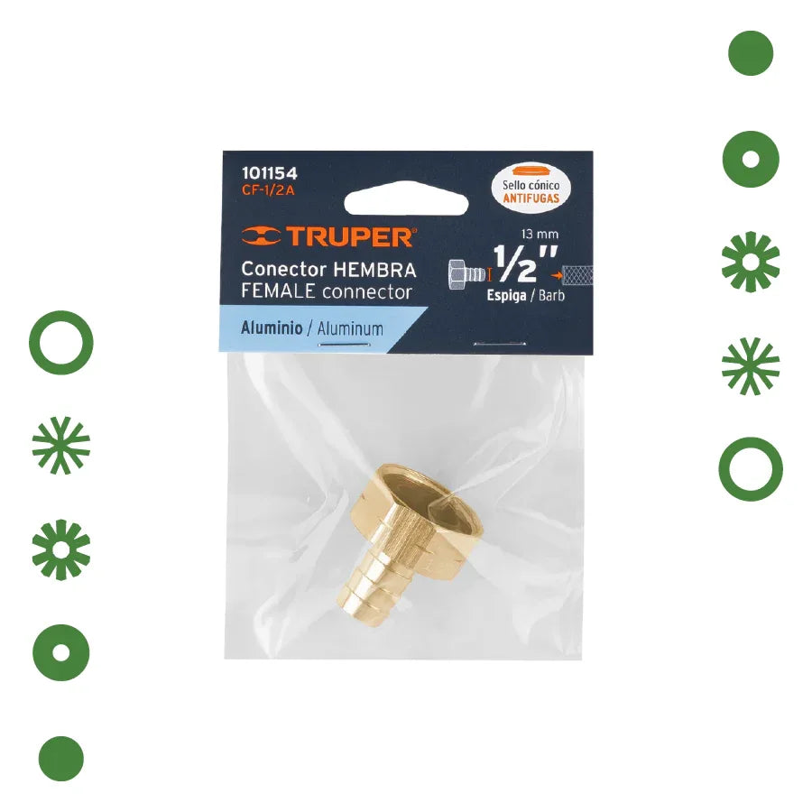 CONECTOR 1/2" HEMBRA ALUMINIO TRUPER - - Vivero Yañez 