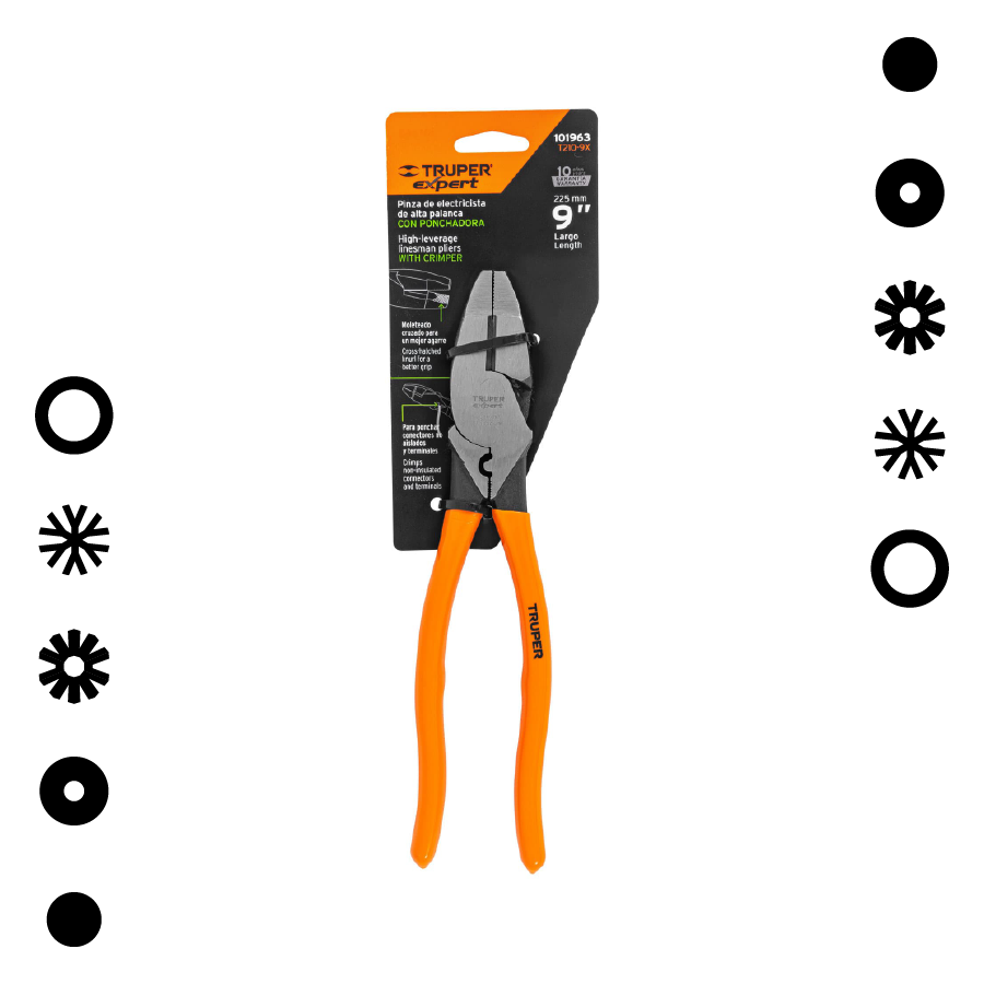 PINZA PARA ELECTRICISTA 9" C/PONCHADOR DE TERMINALES, TRUPER EXPERT