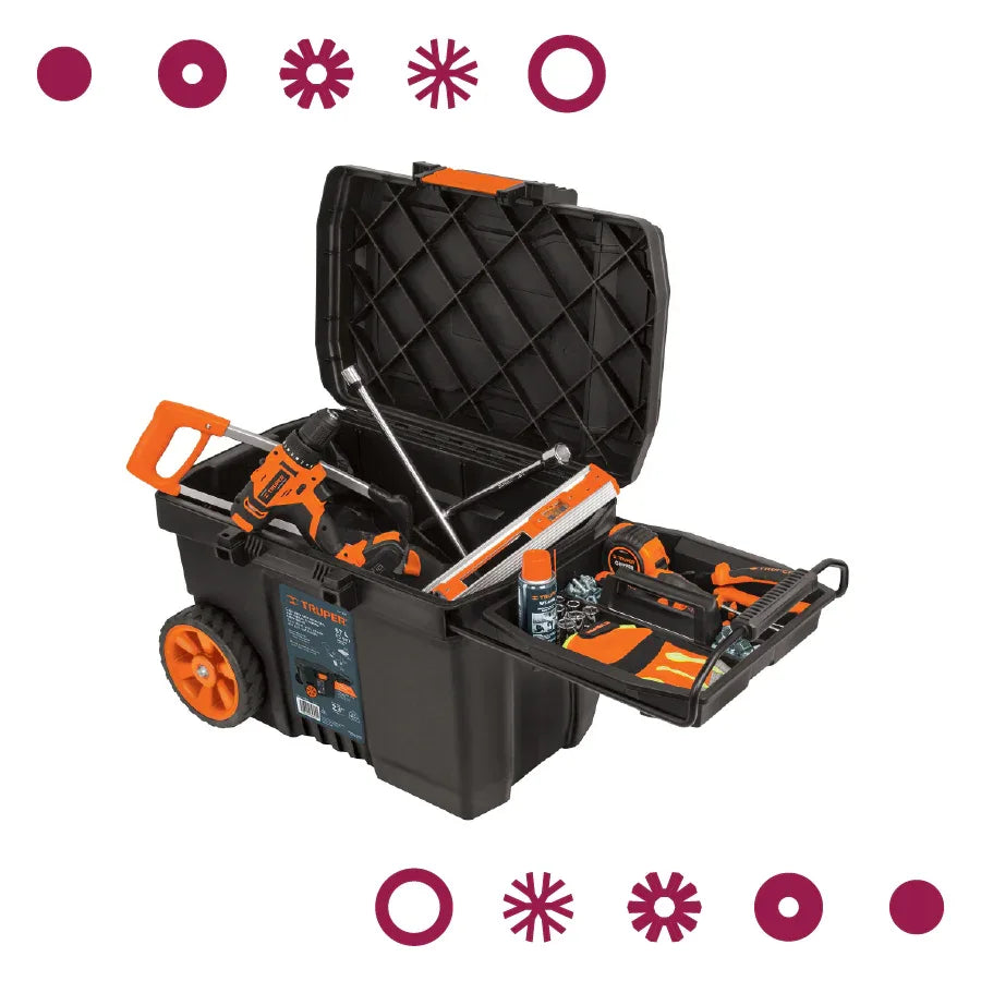 CAJA DE HERRAMIENTAS DE 23" CON RUEDAS Y MANGO TELESCOPICO - - Vivero Yañez 