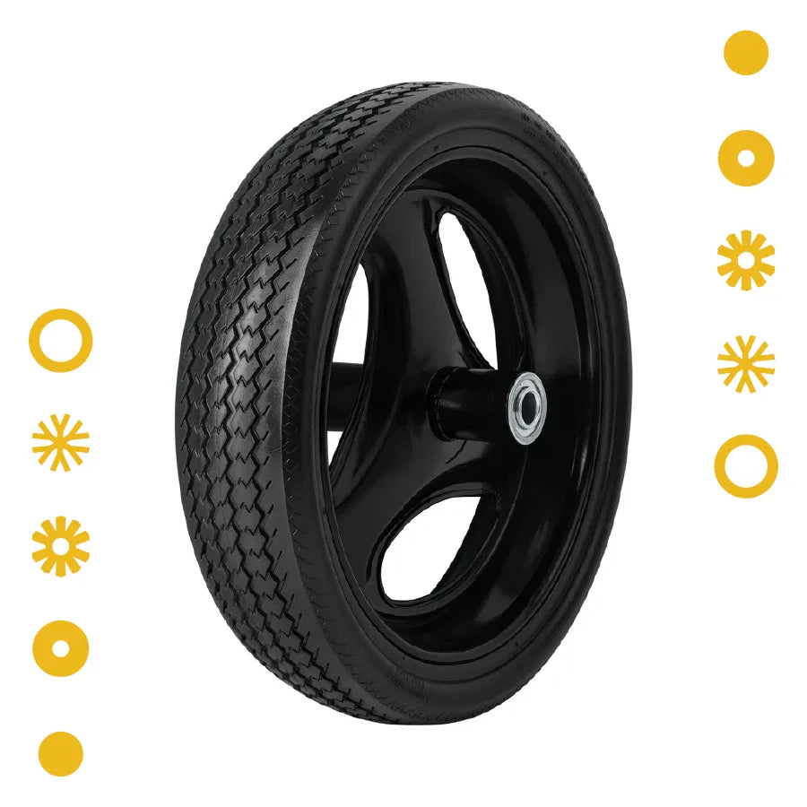 LLANTA COMPLETA IMPONCHABLE 13-1/2", INCLUYE EJE Y BALEROS - Vivero Yañez 
