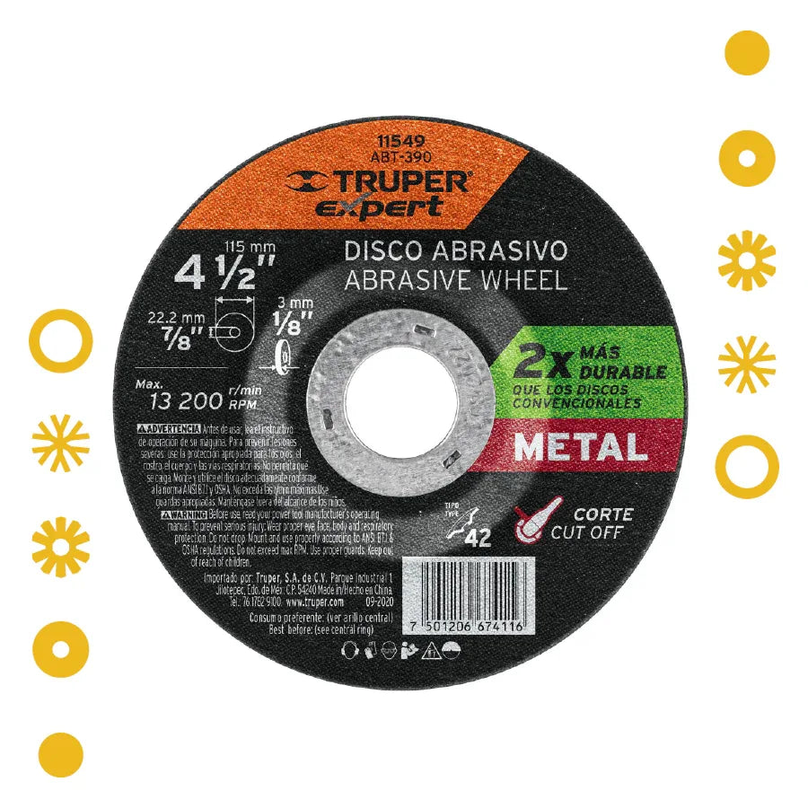 DISCO CORTE METAL, TIPO 42, DIÁMETRO 4-1/2", ALTO RENDIMIENTO - - Vivero Yañez 