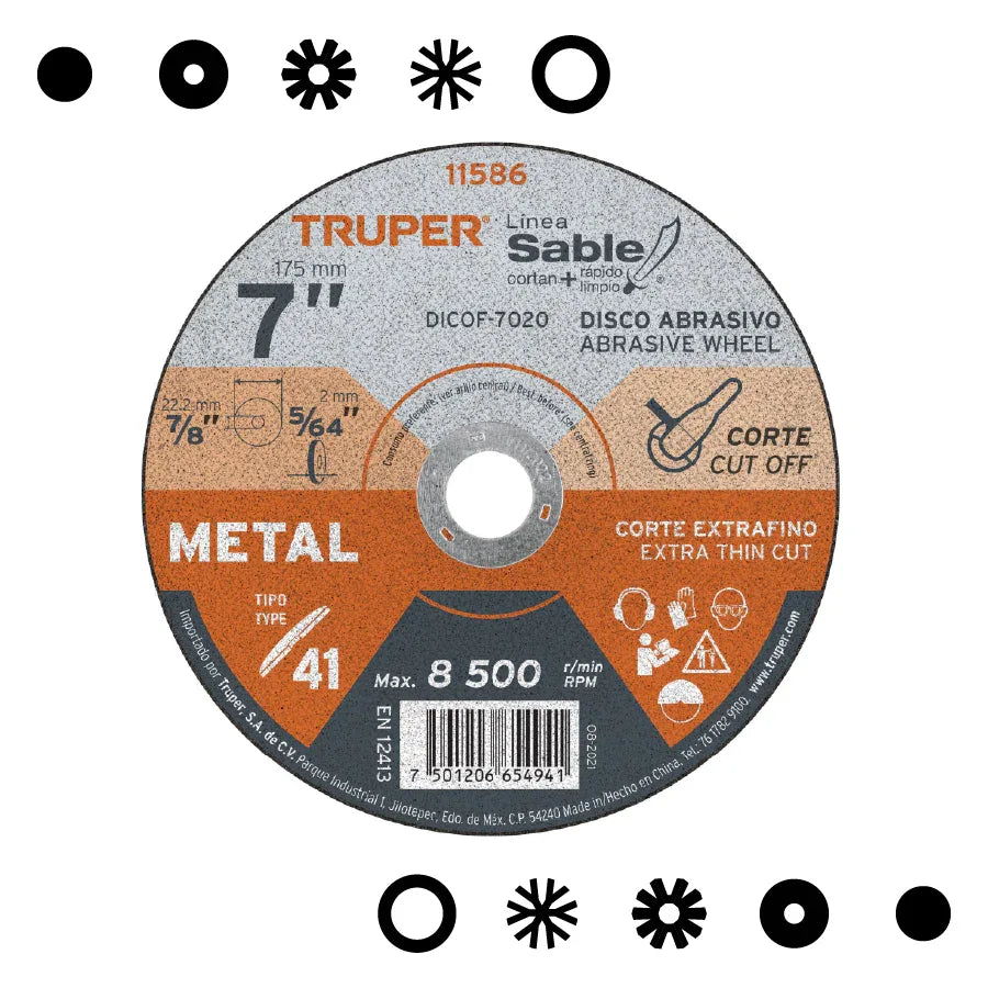 DISCO TIPO 41 PARA CORTE FINO DE METAL LINEA SABLE 7" X 2 MM - Vivero Yañez 