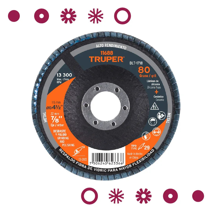 DISCO LAMINADO, 4-1/2", GRANO 80, CENTRO 7/8" - - Vivero Yañez 