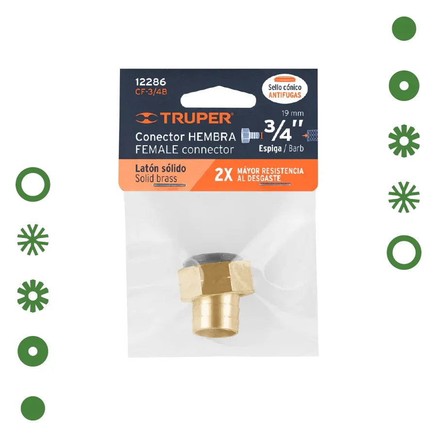CONEXIÓN DE LATON HEMBRA DE 3/4" PARA MANGUERA, BLISTER - - Vivero Yañez 