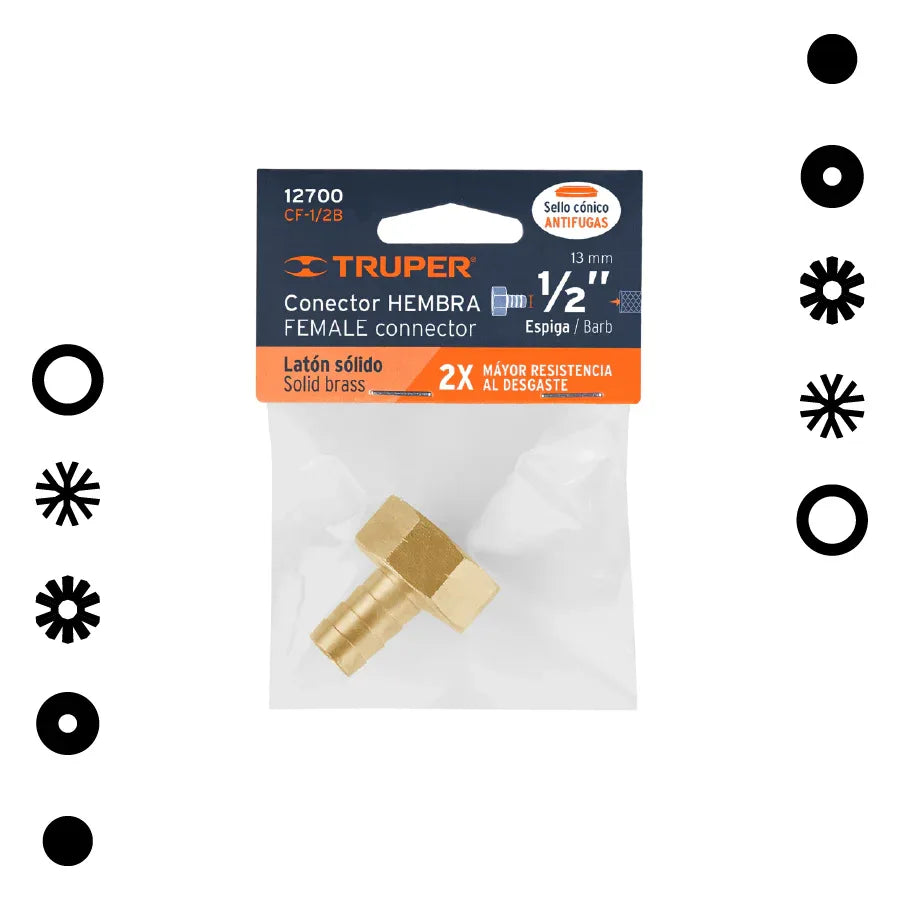 CONECTOR SENCILLO 1/2", HEMBRA, DE LATÓN MAQUINADO - - Vivero Yañez 