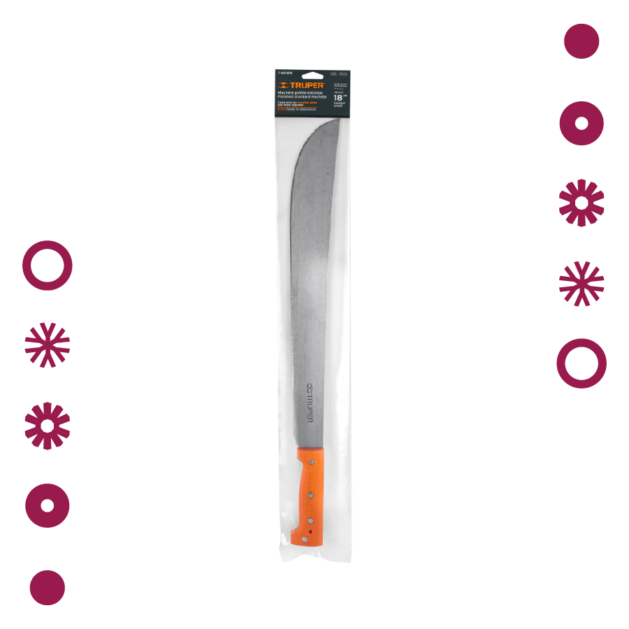MACHETE ESTANDAR 18" CACHA NARANJA REMACHADA, EN BOLSA, TRUPER