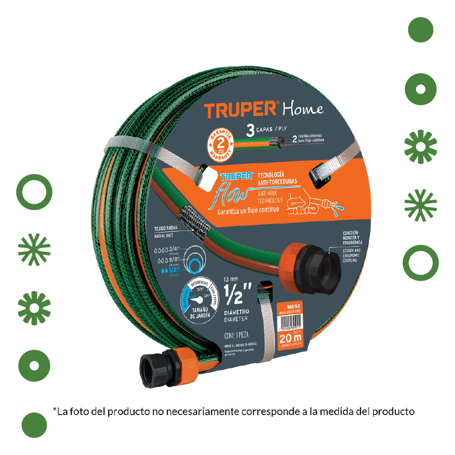 MANGUERA 1/2 REFORZADA, 3 CAPAS, CONEXIONES PLASTICAS -