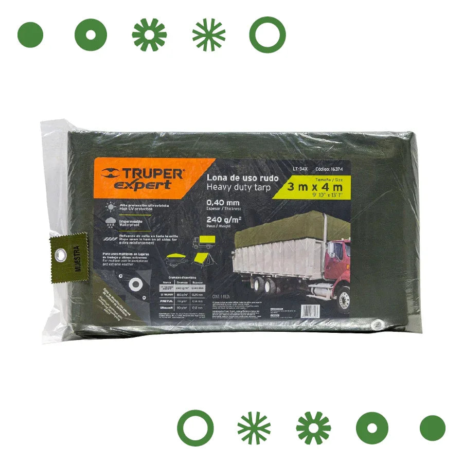 LONA USO RUDO VERDE OLIVO 3 X 4 TRUPER - - Vivero Yañez 