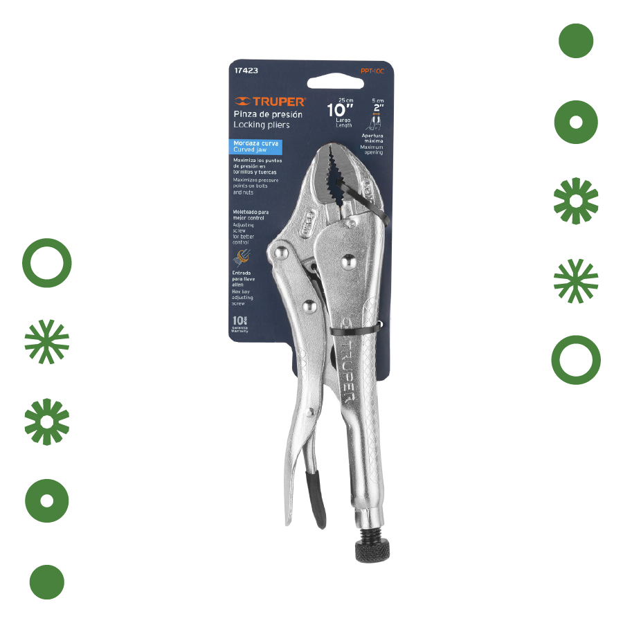 PINZA DE PRESIÓN 10" MORDAZA CURVA, TRUPER