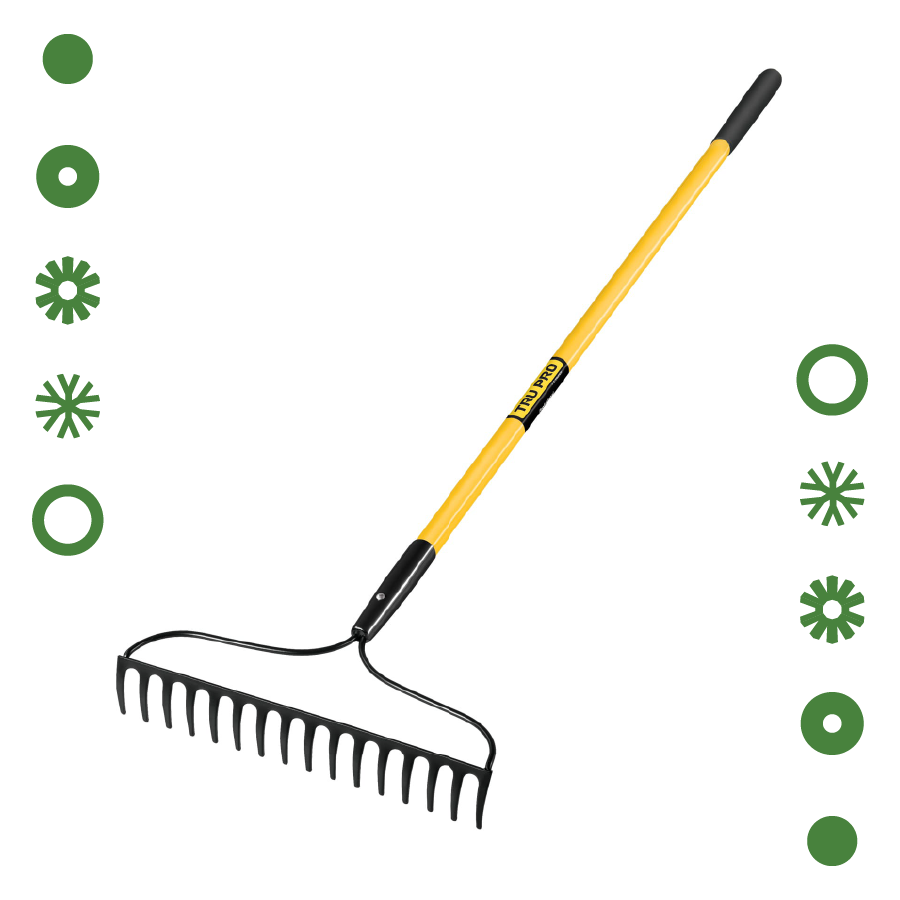 RASTRILLO JARDINERO, 16 DIENTES, MANGO 60" FIBRA DE VIDRIO