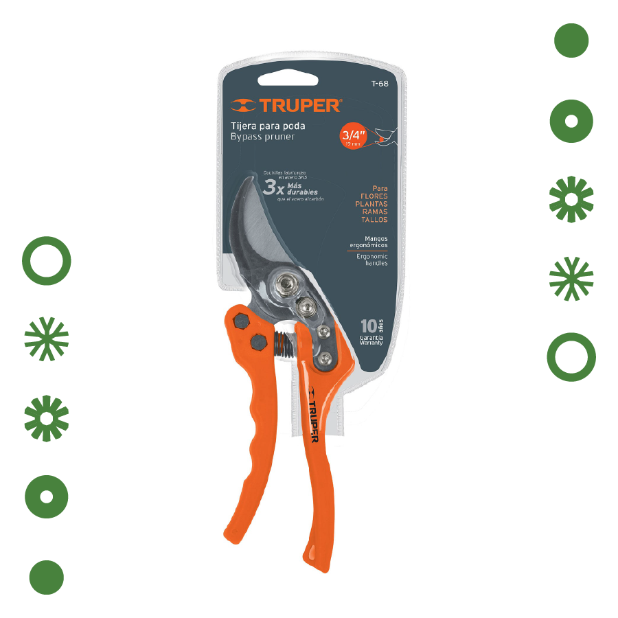 TIJERA PARA PODA 8" DE NYLON CON CUCHILLAS ACERO SK5, TRUPER