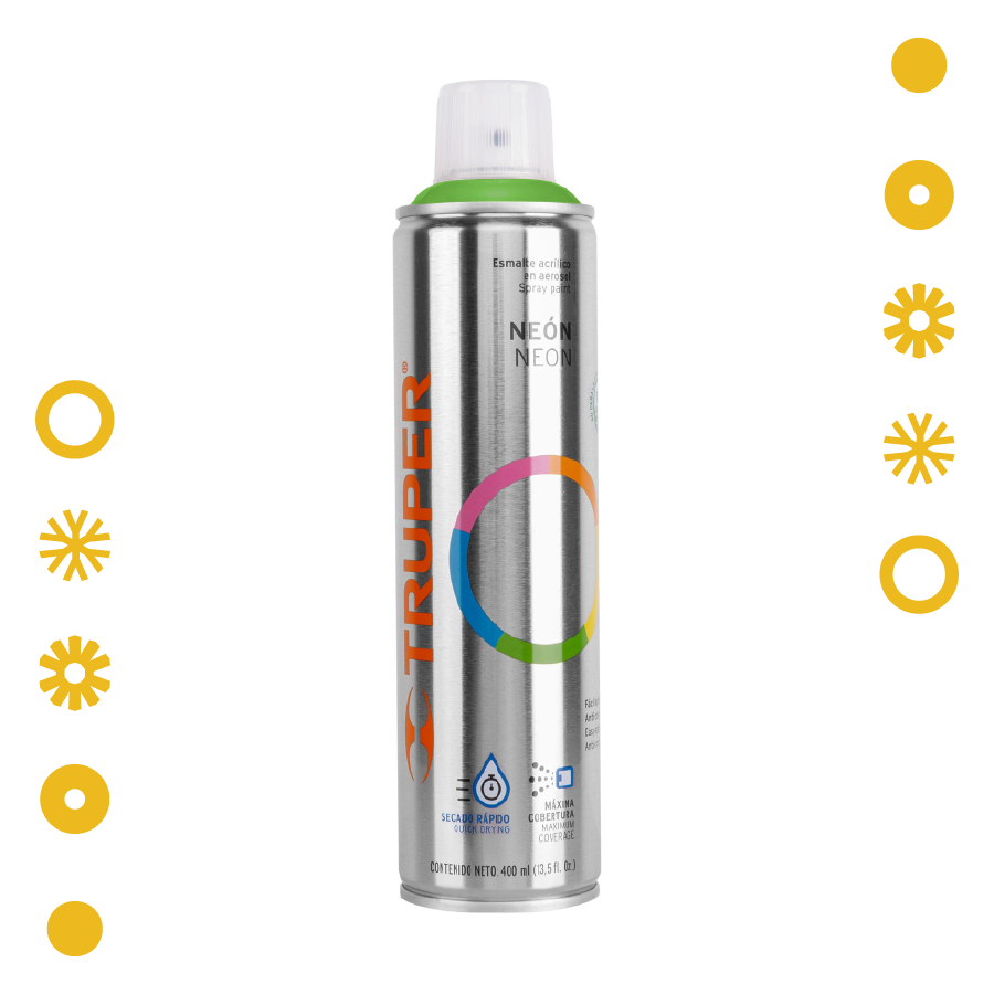 PINTURA EN AEROSOL, VERDE NEON, BOTE ESBELTO, 400ML
