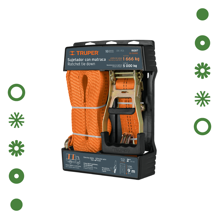 SUJETADOR CON MATRACA CARGA MAXIMA 5000KG, TRUPER