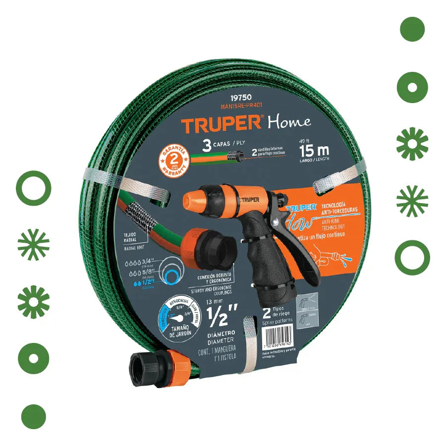 COMBO DE MANGUERA MAN-15X1/RE Y PISTOLA PR-401, 15 M - - Vivero Yañez 