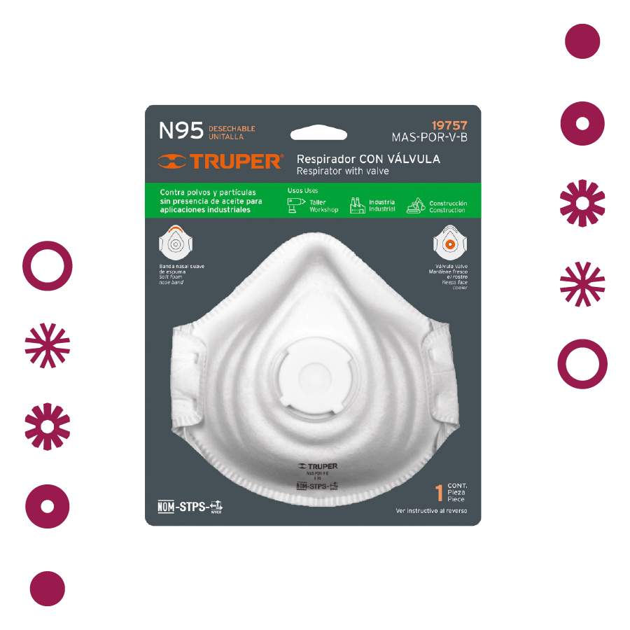 MASCARILLA CON VALVULA N95,  PARA POLVOS Y PARTÍCULAS, TRUPER