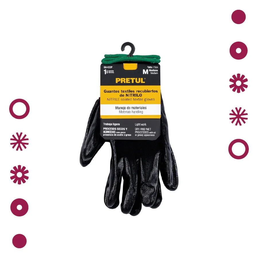 GUANTES DE NYLON CON RECUBRIMIENTO DE NITRILO M, PRETUL - - Vivero Yañez 