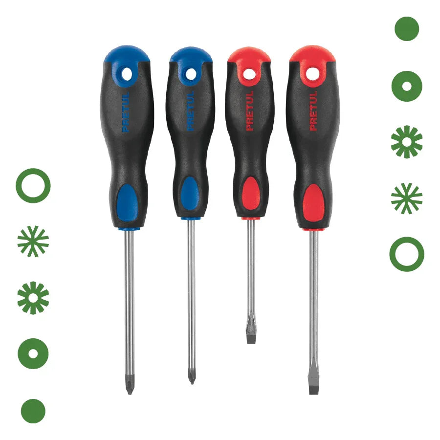 JUEGO DE DESARMADORES 4 PZAS MANGO COMFORT GRIP PRETUL - - Vivero Yañez 