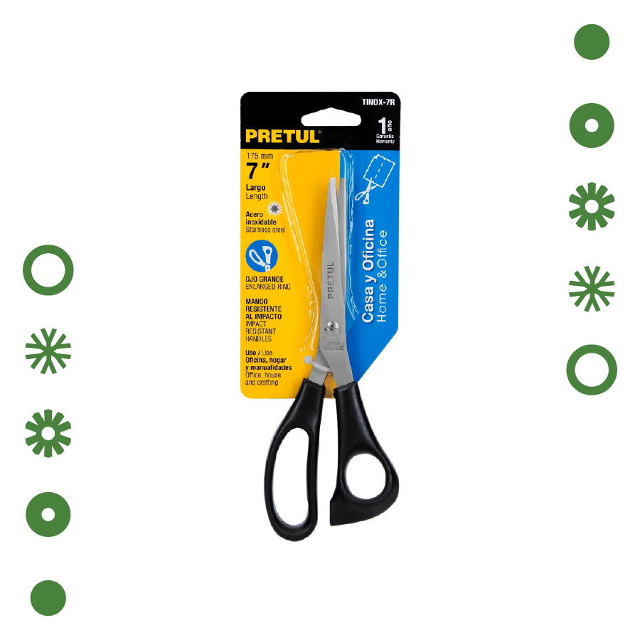 TIJERA 7" DE ACERO INOXIDABLE PARA CASA Y OFICINA, PRETUL