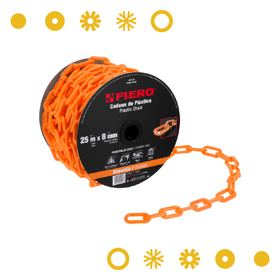 METRO DE CADENA DE 8 MM DE PLASTICO NARANJA