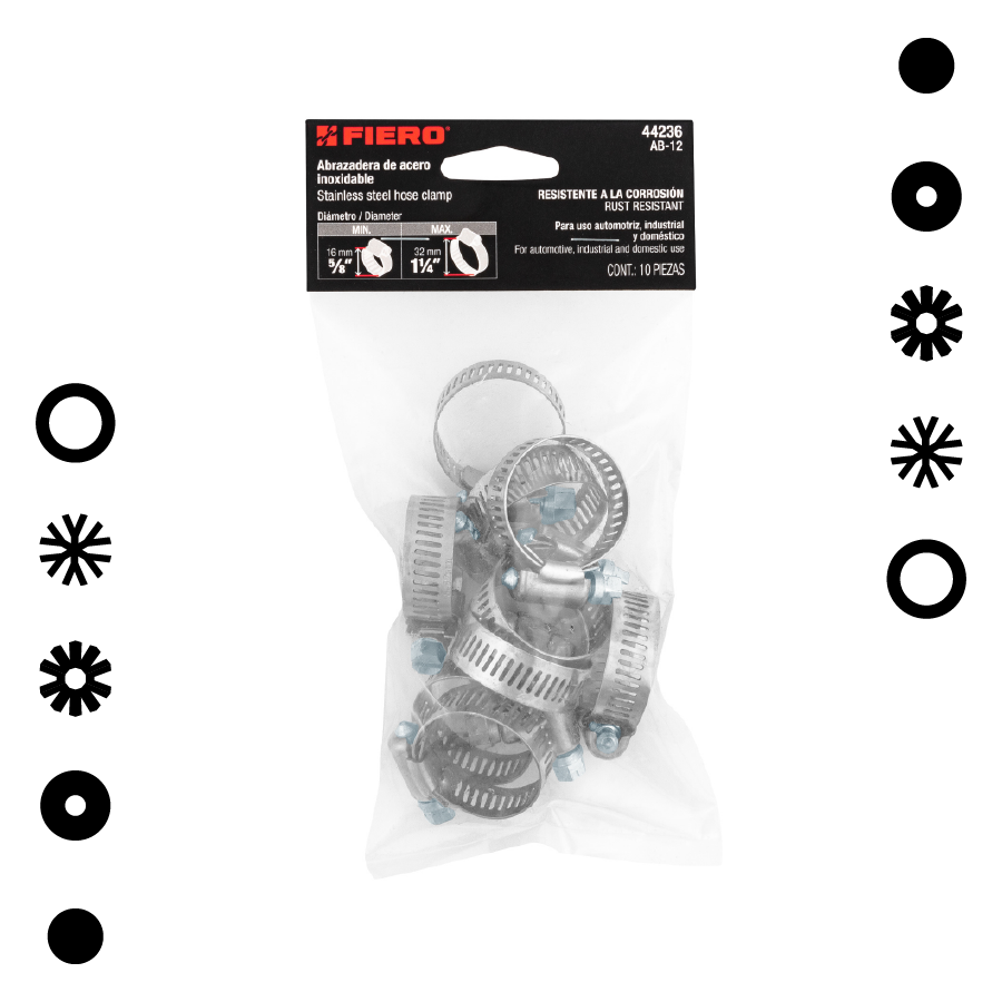 ABRAZADERAS REFORZADAS # 12, 5/8 - 1-1/4"  FIERO (BOLSA TRAE 10)-