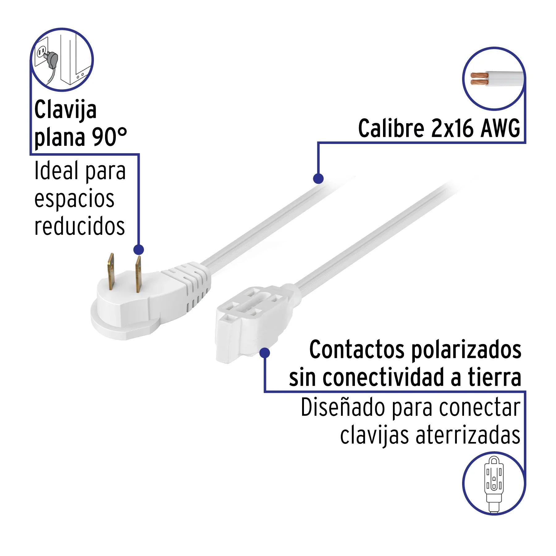 EXTENSIÓN ELÉCTRICA DOMÉSTICA 10 M CLAVIJA PLANA, BLANCA - Vivero Yañez 