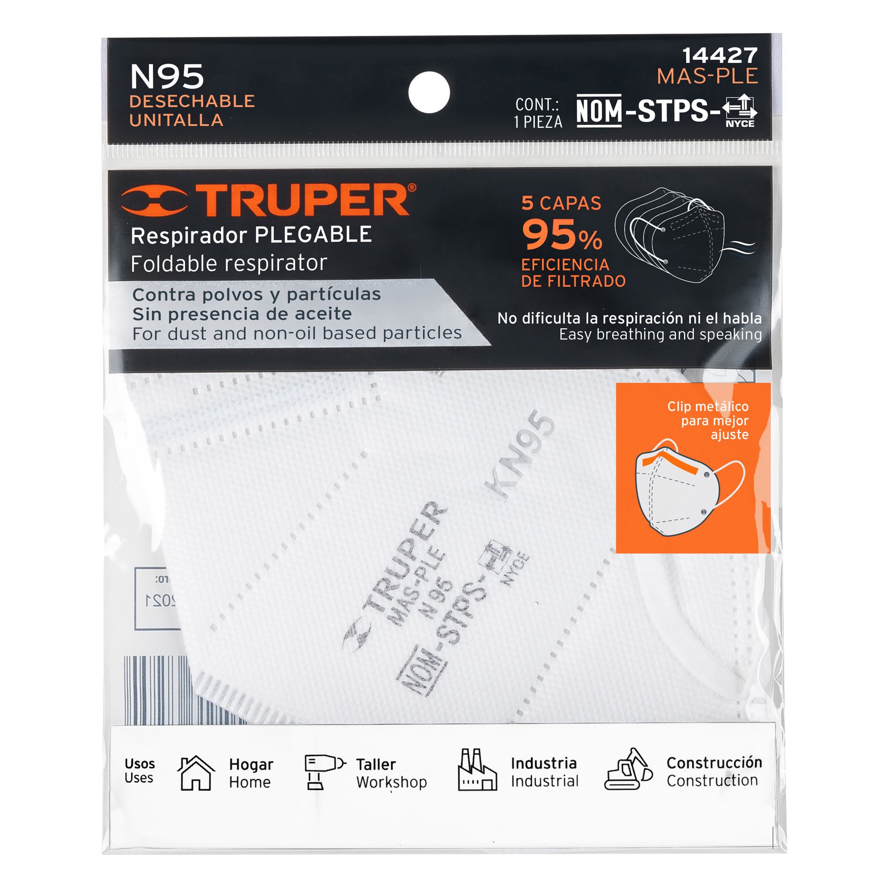 RESPIRADOR PLEGABLE N95 PARA POLVOS Y PARTICULAS TRUPER