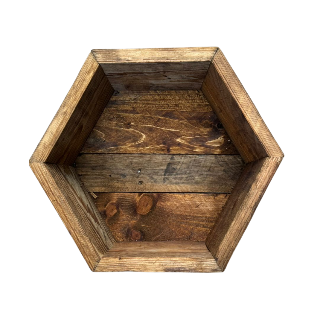 MACETA MADERA HEXAGONAL